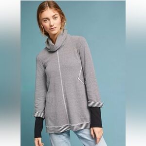 Anthropologie Maeve Tal Cowl Neck Tunic Black & White Stripes Size XS Cabincore